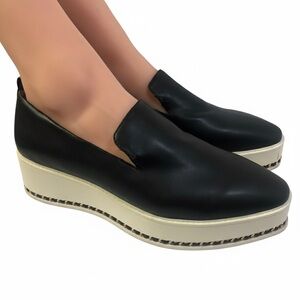 Karl Lagerfeld Brenna 11 Black Platform Slip On Loafers Shoes Gold Chain Detail